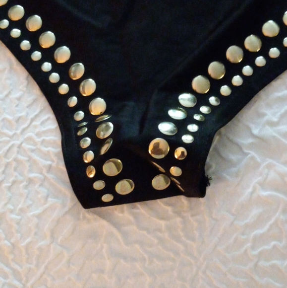 Fashion Nova spandex bodysuit. Black with gold studs. - Picture 5 of 13